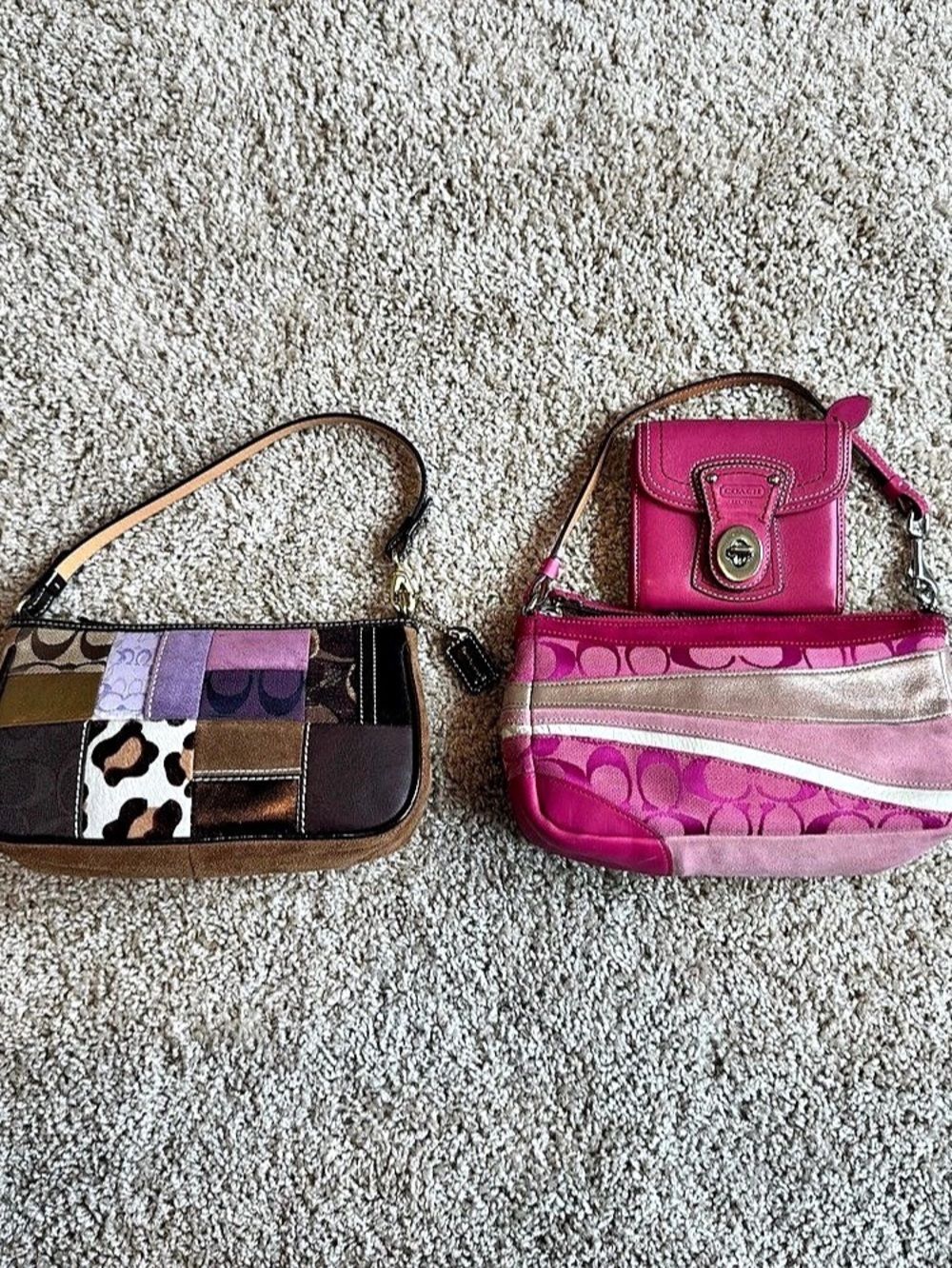 vintage Coach patchwork purses & pink matching Gigi wallet